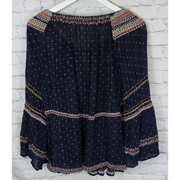 FREE PEOPLE Talia Embroidered Blouse Colorful Boho Oversized Size Medium Women’s - Picture 7 of 9